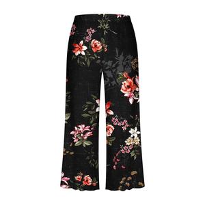 Pantalon large à fleurs pour femme, taille mi-haute, élastique, respirant, coupe ample, longueur trois-quarts, en polyester, style décontracté d'été, imprimé - Product Image 6