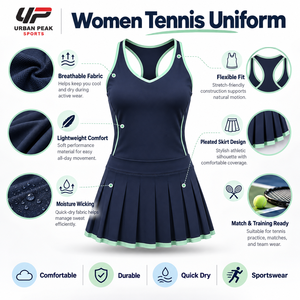 Uniforme de tenis elegante para mujer con top deportivo sin mangas, falda plisada y cintura cómoda para un estilo clásico en la cancha. - Product Image 6