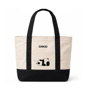 ORKID Custom Logo <b>Medium</b> Cotton Canvas Tote <b>Bag</b> Reusable <b>Shoulder</b> Handbag Contrast Handle Zipper Travel Letter Pattern - Product Image 1