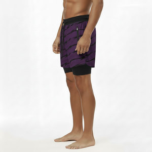 Short de bain pour homme à rayures violettes avec cordon de serrage à la taille, séchage rapide, style sportif, longueur mi-cuisse - Product Image 3