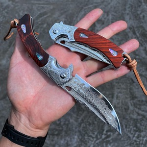 มีดพับเหล็กดามัสกัส 67 ชั้น คุณภาพสูง ด้ามไม้พะยูง พกพาสะดวก EDC สำหรับเอาตัวรอด  OEM ปรับแต่งได้ เป็นของขวัญ - Product Image 5