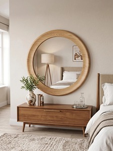 <b>Round</b> Wooden Wall <b>Mirror</b> Modern Handmade Bone Inlay Design 2.5cm Thick for Living Room From REHMAN CRAFT - Product Image 4