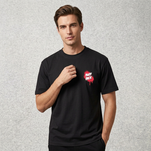 T-shirt noir à manches courtes pour homme Rusty Rock, col rond, imprimé, décontracté, en jersey tricoté, avec logo frontal effet gouttelettes, grande taille, épais - Product Image 3