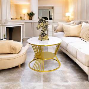 Coffee <b>Table</b> | Modern Gold <b>Side</b> <b>Table</b> for Living Room & Bedroom | Round Metal Accent <b>Table</b> with <b>Storage</b> Shelf - Product Image 1