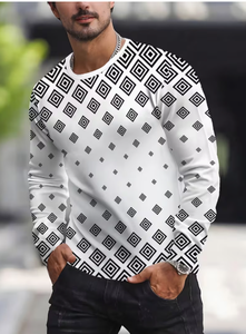 Men's <b>Striped</b> Pattern Long Sleeve Knitted Casual <b>Shirt</b> Full Sleeve <b>White</b> <b>Black</b> Embossed Print Spring Fashion 100% Cotton TRIBON - Product Image 5
