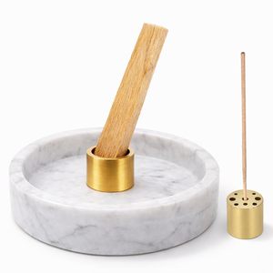 Brûleur d'encens en marbre avec support en laiton, diffuseur d'aromathérapie pour bâtonnets de bambou, utilisation toute saison - Product Image 1