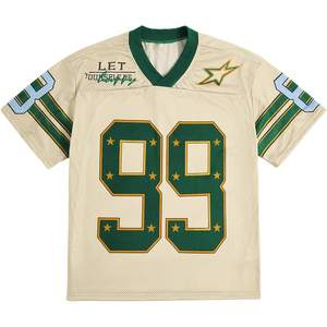 Custom Printed 100% Polyester Mesh Football Jersey V Neck Short Sleeve Green Orange Number 99 Breathable Summer <b>Athletic</b> Shirt - Product Image 3