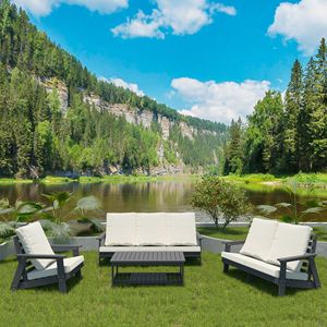 Conjunto de Sofá de Jardín de 3 Plazas HIPS Gris/Beige con Cojines para Terraza, Piscina, Patio - Muebles de Exterior - Product Image 6