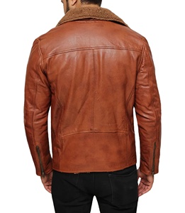 Chaqueta de piel de oveja informal para hombre, ropa negra, logotipo personalizado, diseñador, venta al por mayor, chaquetas de cuero de motorista para hombre de talla grande pura - Product Image 6