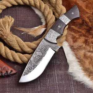 Couteau de chasse artisanal en acier D2 gravé à la main, manche en bois, lame de 6 à 7,9 pouces, haute dureté, couteau extra-affûté - Product Image 2