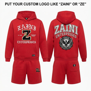 Ensemble sweat à capuche et short pour homme, 320 GSM, coton polyester molletonné, bleu royal, logo brodé personnalisé, impression numérique, respirant - Product Image 1