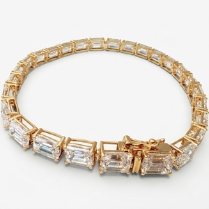 Premium 14K Yellow <b>Gold</b> Tennis Bracelet IGI Certified Lab Grown Diamonds Emerald Cut Elegant Fine Jewelry Daily Wear Party - Product Image 1
