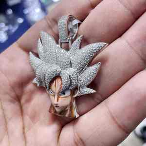 Pendentif Dragon Ball Super Saiyan en alliage plaqué argent avec strass, unisexe, style hip-hop, breloque de dessin animé - Product Image 2