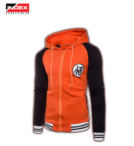 Sudadera con Capucha Raglán Naranja y Negra para Hombre, Marca INDEX, con Cierre, Estilo Anime, Corte Regular, Felpa Francesa, Informal, para Otoño - Product Image 1