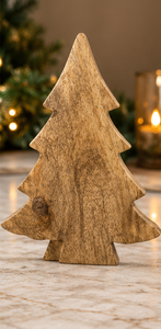Arbre de Noël en bois superposé rustique/contemporain fait main et écologique avec étoile en métal argenté, décoration d'intérieur pour table - Product Image 3