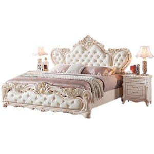Ensemble de chambre à coucher de luxe de style victorien, taille King, avec rangement, en acajou massif, tête de lit sculptée argentée et capitonnée, mobilier de maison pour hôtel - Product Image 6