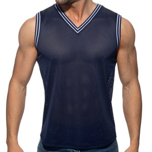 Nuevo diseño de alta calidad, camiseta sin mangas con cuello en V de malla, diseño personalizado para culturismo, ajuste slim, venta al por mayor para hombres. - Product Image 4