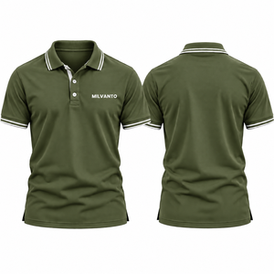 Camisa Polo de Golf Personalizada con Bordado Olive para Hombre, Manga Corta, Transpirable, con Cuello y Puños a Rayas - Product Image 1