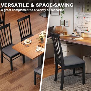Sedie da pranzo imbottite in stile rustico (set di 4) - Struttura in legno di gomma nero e grigio, rivestimento in tessuto - Product Image 6