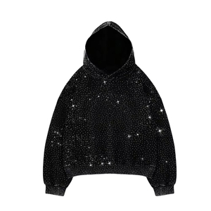 Sweat à capuche streetwear d'hiver personnalisé avec strass taillés au diamant, coupe oversize, en polyester/coton respirant et écologique, fournisseur ODM - Product Image 1