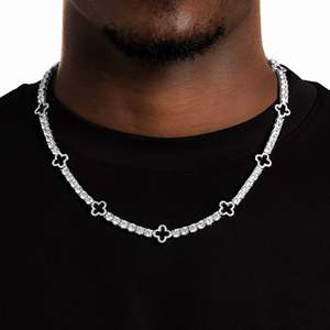 Luxury Rhodium Plated 925 Silver Cross <b>Statement</b> <b>Necklace</b> Brilliant Cut Prong Setting Tennis Chain Hip Hop Style Unisex - Product Image 5