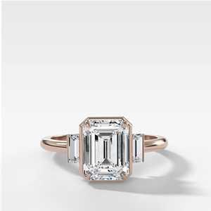 4 Carat Emerald Cut Lab Grown Diamond Three Stone Ring Bezel Set Baguette Trilogy Band Women Custom 14K 18K <b>Solid</b> Gold Wholesale - Product Image 5