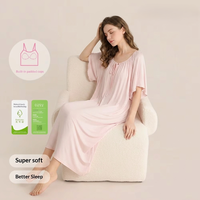 Sweethoney-Camisón de primavera y verano para mujer, jersey de cuello redondo con pecho acolchado, bata larga lisa, ropa suave y fresca para el hogar