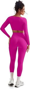 Pink Seamless Yoga Set <b>Women</b> High Waist <b>Leggings</b> <b>Crop</b> Top Full Sleeve Sport Wear Two Piece Gym Outfit Stretchable Activewear - Product Image 5