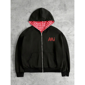 Sudadera con capucha a cuadros gingham personalizada para hombre, con cremallera, de corte holgado y peso pesado, estilo chaqueta a cuadros, oversize, proveedor para hombre - Product Image 1