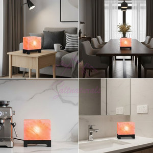 Lampe de sel de l'Himalaya en forme de cube, finition élégante, rose naturel, pour la décoration - Product Image 6