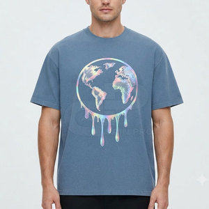 Camiseta cómoda con estampado reflectante para hombre, camiseta de algodón de primera calidad, informal, de manga corta, para verano, uso diario, moda - Product Image 3