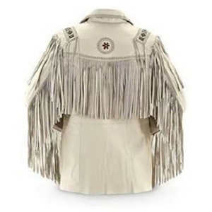 Veste en cuir de daim pour homme, style western traditionnel, avec franges, os et perles - Product Image 3