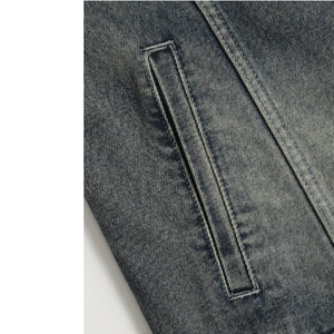 Blouson de moto premium en viscose/coton zippé, épais, style vintage streetwear, patchwork, délavé à l'acide, ajusté et respirant pour homme - Product Image 5