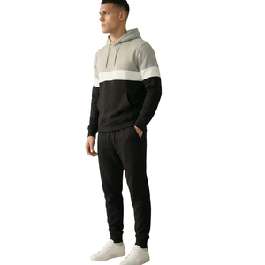 Ensemble de survêtement à capuche pour homme avec pantalon, empiècements contrastants, style streetwear décontracté, tenue de détente, vente en gros, ensembles de vêtements à marque privée - Product Image 6