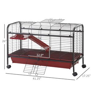 Gabbia per Animali su Ruote da 41 Pollici con Rampa per Piccoli Animali Come Conigli, Porcellini d'India, Furetti - Rosso/Nero - Product Image 3