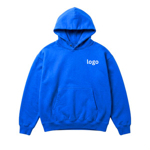 Sweat à capuche en molleton 100 % coton épais 400 GSM, personnalisable avec logo, coupe oversize, bleu uni, pour homme - Product Image 1