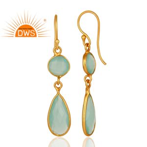 Diseño de tendencia 925 plata esterlina 18K chapado en oro Natural Aqua Calcedonia piedra preciosa pendiente Demi joyería fina para mujeres - Product Image 4