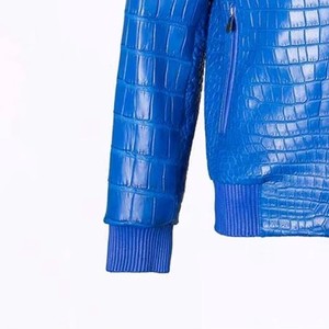 Chaqueta de Cuero Premium Azul con Grabado Croco, Chaqueta de Motociclista de Cuero Genuino, Ropa Exterior de Moda Personalizada para Hombre, Venta al Por Mayor - Product Image 4