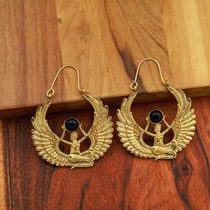 Pendientes de Aro de Latón con la Diosa Isis Egipcia, Pendientes Colgantes Vintage con Piedras Preciosas y Alas de Diosa, Joyería Bohemia de Latón - Product Image 5