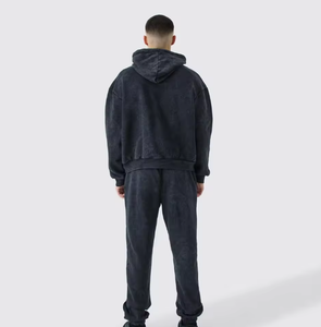 ชุดวอร์มมีฮู้ดสไตล์วินเทจสำหรับผู้ชาย – เสื้อสเวตเชิ้ตโอเวอร์ไซส์และกางเกงจ็อกเกอร์ ชุดสตรีทแวร์ 2 ชิ้น - Product Image 3