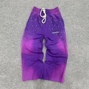 กางเกงวอร์มทรงขาบานแต่งคริสตัล ทรงโอเวอร์ไซส์ ผ้าหนา ฟอกสีแบบแอซิดวอช สไตล์วินเทจ สำหรับผู้ชาย - Product Image 3