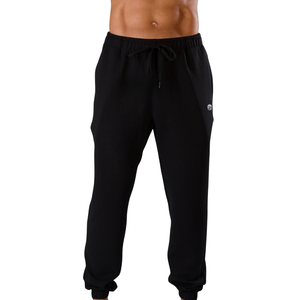Pantalon de jogging fuselé noir pour homme en mélange de coton double tricot, avec poches zippées, pour le sport, approvisionnement en gros OEM - Product Image 1
