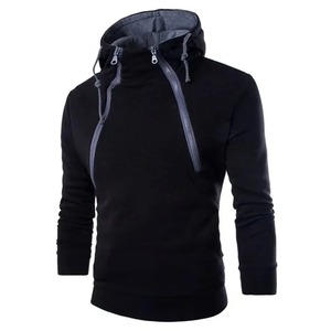 Sweat à capuche zippé pour homme, coupe ajustée, en maille, col roulé, couleur unie - Product Image 3