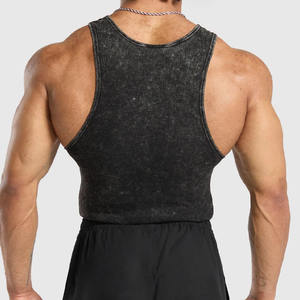 <b>Men's</b> <b>Black</b> Knitted Solid Color O-Neck Tank Top Breathable Vintage Eco-Friendly Acid Wash Ribbed Beading Casual Style for <b>Men</b> - Product Image 2