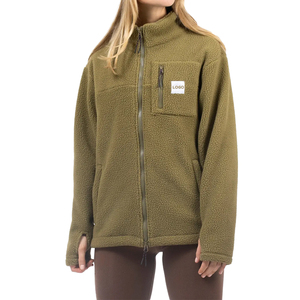 Chaqueta Premium de Forro Polar Sherpa Color Oliva Unisex, con Cierre, Térmica, Suave, Sostenible, OEM, Personalizable, para Ropa Urbana y Actividades al Aire Libre - Product Image 1