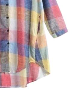 Vestido Camisero Largo a Cuadros Multicolor Personalizado para Mujer, Estilo Túnica Casual con Botones, Corte Holgado y Oversize, Ideal para Otoño y Primavera - Product Image 6