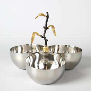 Bol de service double en argent de luxe avec poignée en forme de renne doré, élégant plateau à noix en métal pour la décoration de Noël à la maison - Product Image 1