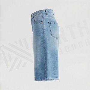Shorts en jean droits élégants pour femme, taille mi-haute, délavage clair, style décontracté estival, couleur personnalisable, respirant, 100 % coton - Product Image 3