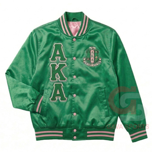 Vert rose Alpha |   Kapa |   Blouson bomber en satin pour femme Alpha Sorority, hiver, lettres grecques, coupe-vent, AKA, veste courte pour femme - Product Image 1