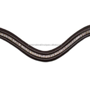 Banda para cejas de caballo de cuero italiano de grano completo con incrustaciones de cristales bicolores y costura blanca banda para cejas onduladas acolchadas suaves - Product Image 6